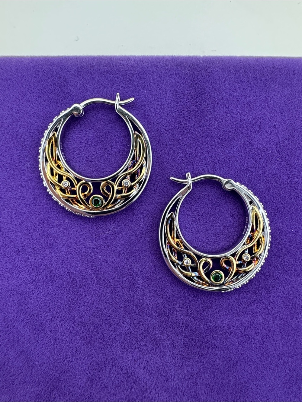 💛 Classic 925 18k Gold Plated “Love, Loyalty & Friendship” Emerald Hoops
